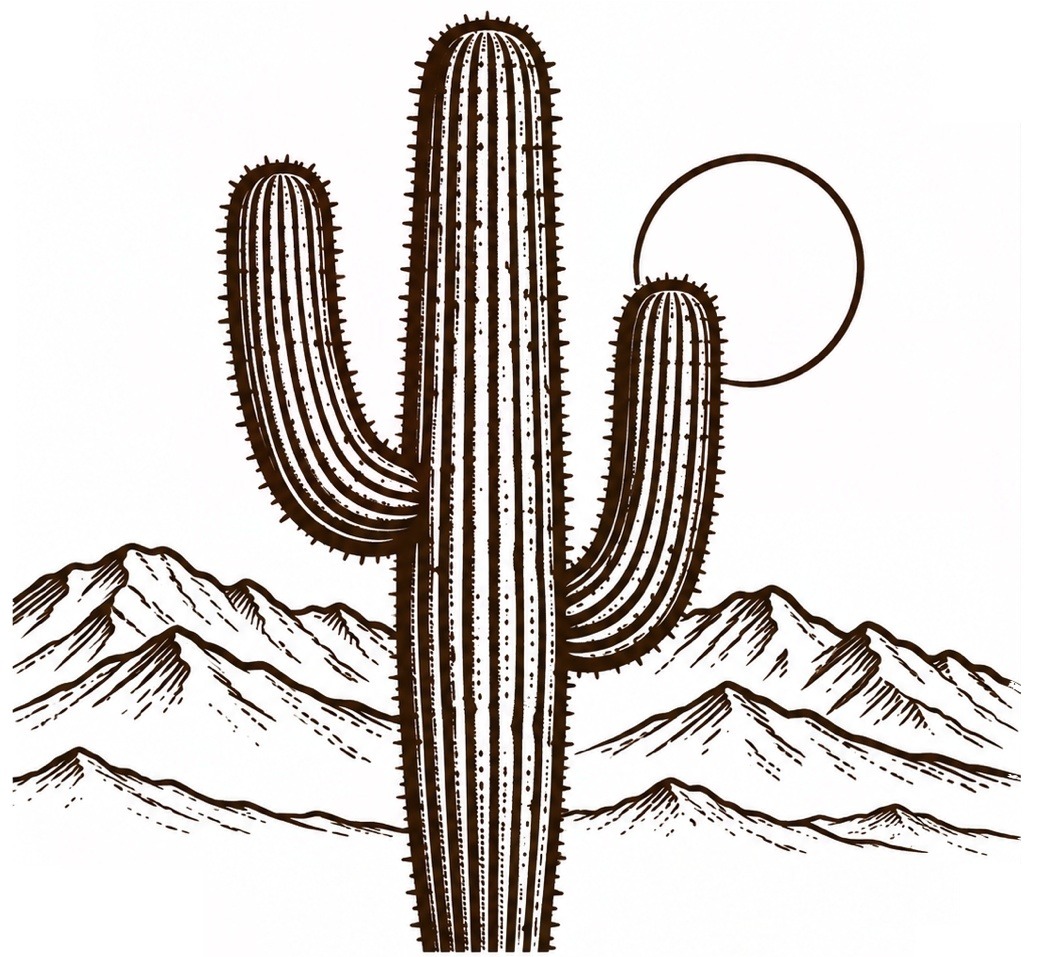 Saguaro cactus and Arizona mountain illustration